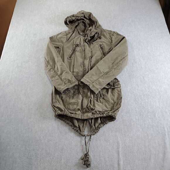 Levi's Jacket Women Small Green Solid Distress Military Utility Drawstring Waist - Picture 1 of 16